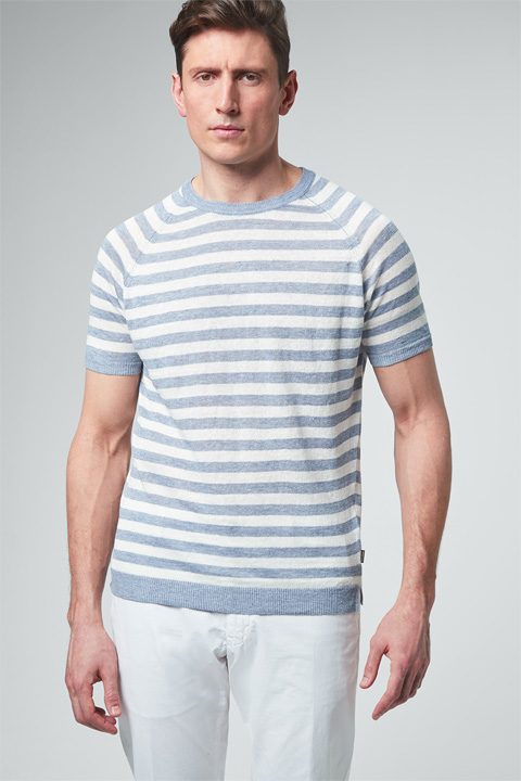 Leinen-Strickshirt in Weiß-Hellblau