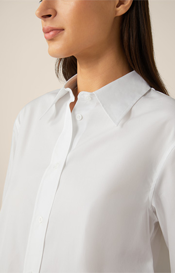 Popeline-Baumwoll-Hemd-Bluse in Weiß