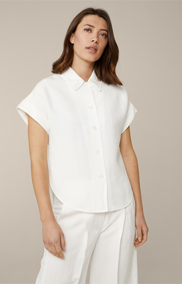 Linen Mix Short-Sleeved Shirt Blouse in Ecru