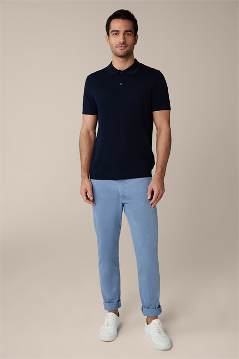 Virgin Wool Knitted Polo Shirt with Silk and Cashmere in Navy