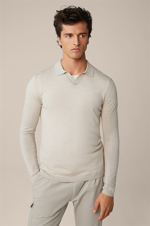 Nando Knitted Polo Collar Pullover with Silk and Cashmere in Light Beige
