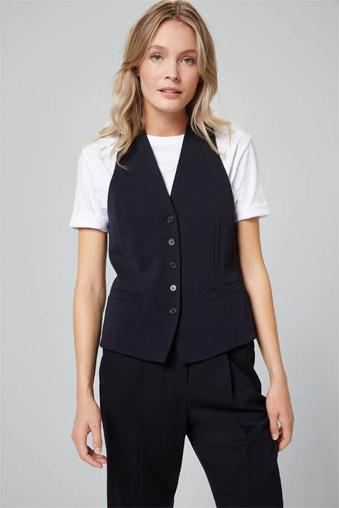 Wollcrêpe-Weste in Navy