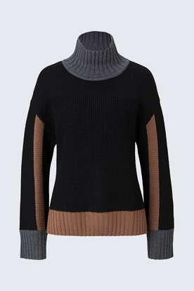 Merino-Pullover in Schwarz-Braun-Grau