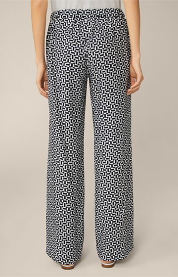 Printed Marlene Trousers with Silk in Patterned Navy and Ecru