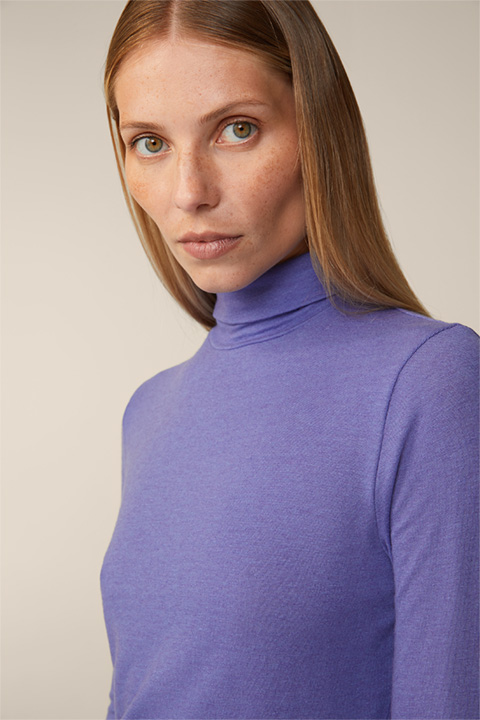 Tencel-Wollstretch-Rollkragen-Shirt in Violett
