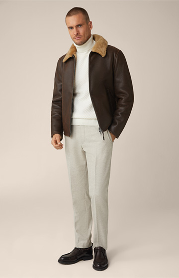 Mezzano Lambskin and Leather Jacket with Shirt Collar in Brown