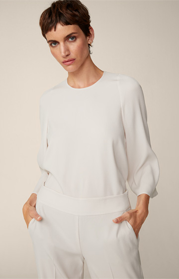 Crêpe Blouse with Round Neck in Light Beige