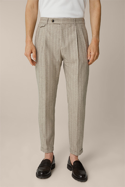 Serpo Flannel Modular Trousers in Brown with Chalk Stripes