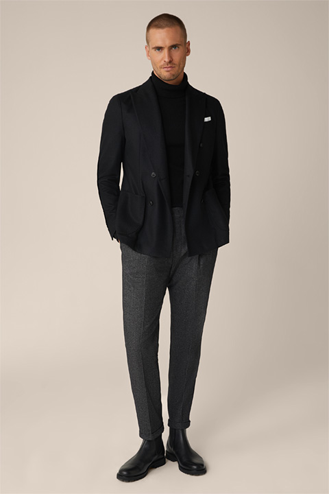 Serpo Wool Blend Cashmere Trousers with Pleated Waistband in Black Marl