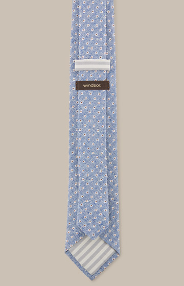 Seiden-Krawatte mit Leinen in Blau gemustert