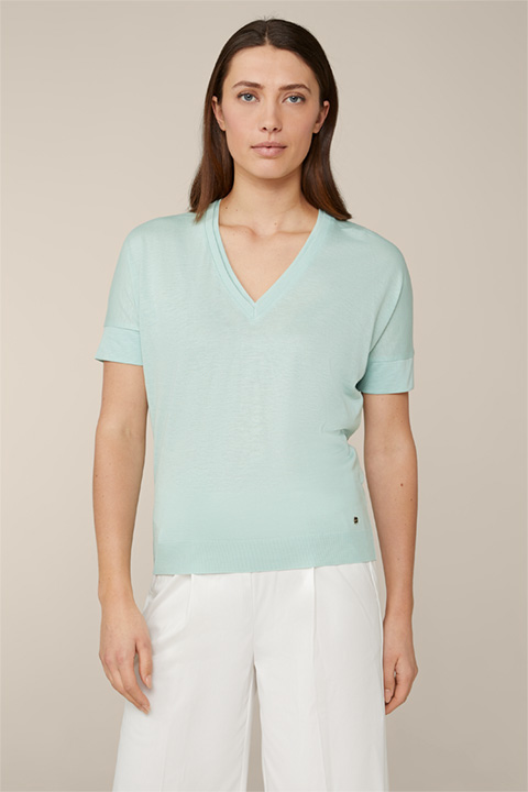 Tencel Cotton T-Shirt with V-neck in Mint Green