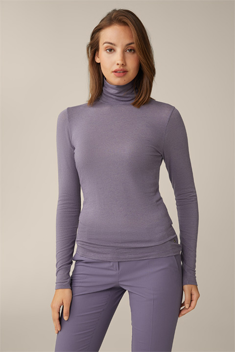 Tencel Wool Stretch Roll Neck Shirt in Mauve