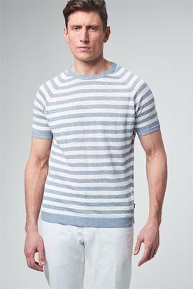 Leinen-Strickshirt in Weiß-Hellblau
