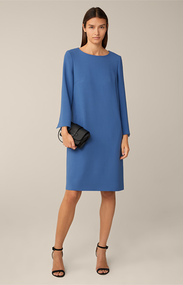 Wollcrêpe-Kleid in Blau
