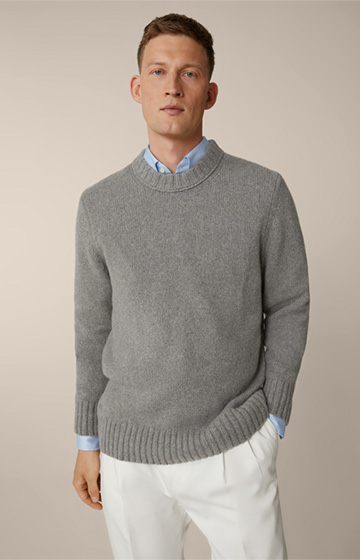 Pull-over à encolure arrondie en tricot de cachemire Ecosio, en gris