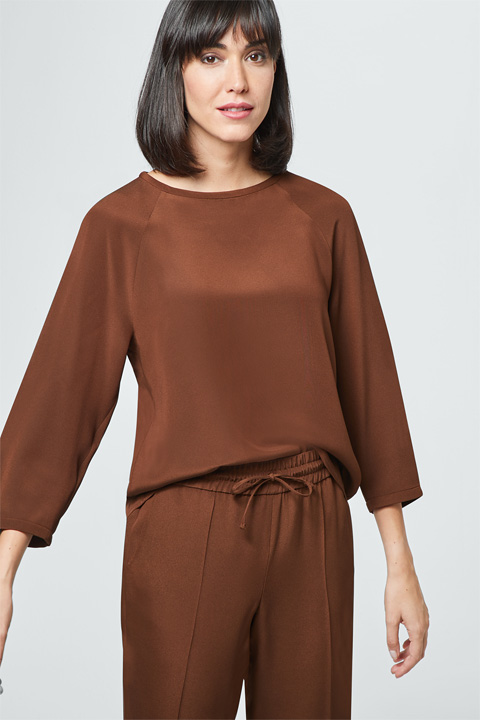 Crêpe-Bluse mit Seide in Kupfer