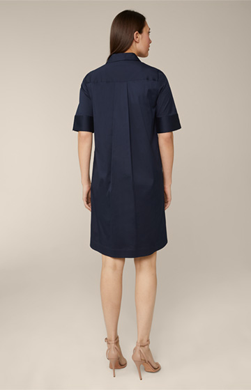 Baumwollstretch-Kleid mit Hemdkragen in Navy