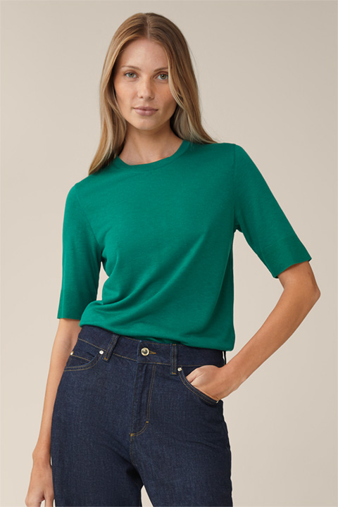 T-shirt à manches courtes en mélange de tencel et de laine, en vert