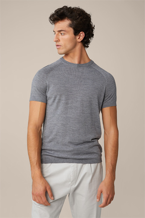 Strick-T-Shirt Nando mit Seide und Cashmere in Grau meliert