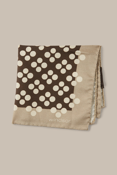 Breast Pocket Handkerchief with Silk in a Dark Brown, Cream and Beige Pattern