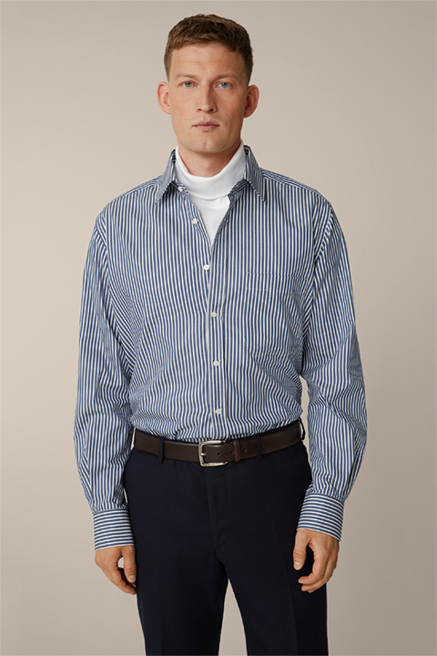 Oleandro Cotton Shirt in Navy and White Stripes