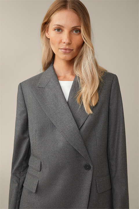 Flannel Double-breasted Blazer in Grey Marl