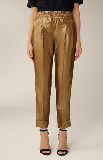 Viscose Blend Pleat-front Trousers with Lurex in Gold