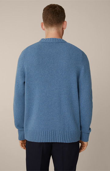 Ecosio Cashmere Knitted Round Neck Pullover in Blue