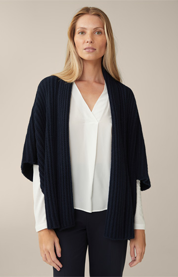Virgin Wool and Cashmere Mix Cape in Navy
