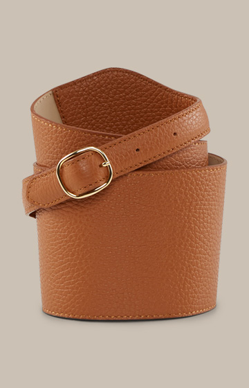 Wide Nappa Leather Belt with Pin Buckle in Camel