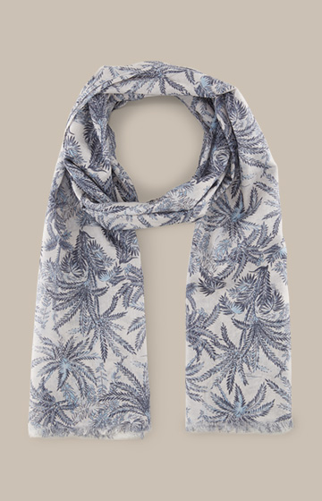 Print-Schal aus Baumwolle in Ecru-Navy gemustert