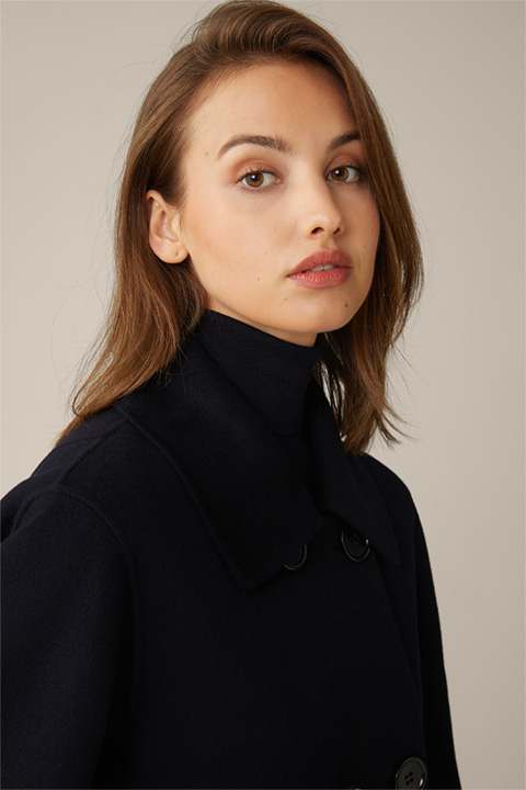 Double-breasted Wool Blend Coat with Cashmere in Navy