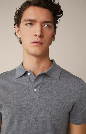 Schurwoll-Strick-Polo-Shirt mit Seide und Cashmere in Grau