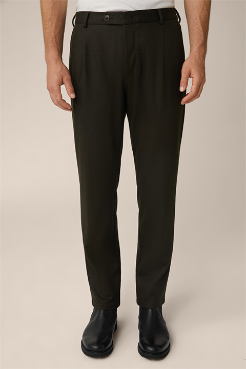 Floro Wool Jersey Modular Trousers with Pleats in Green