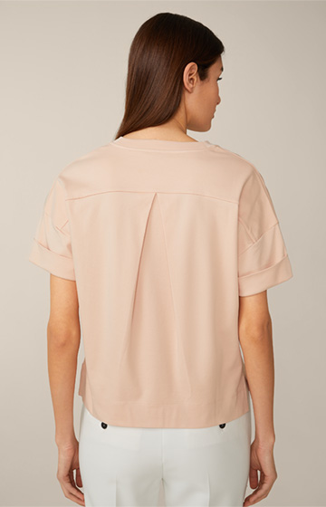 Cotton Interlock T-shirt with Back Pleat in Peach