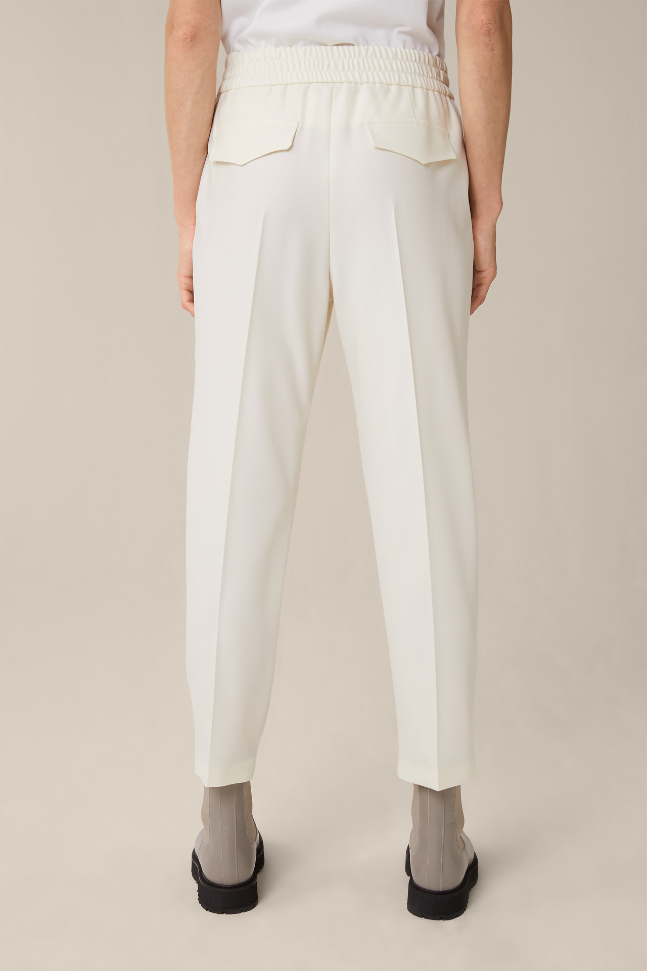 Luxury Flannel Jogger-Style Trousers in Ecru