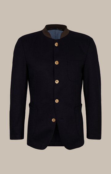 Jersey-Trachten-Janker Giesing in Navy mit Braun