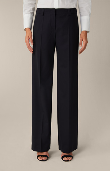 Virgin Wool Stretch Suit Trousers in Navy
