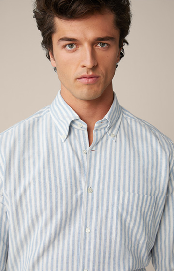 Button Down-Baumwoll-Hemd Loreggia in Blau-Weiß gestreift