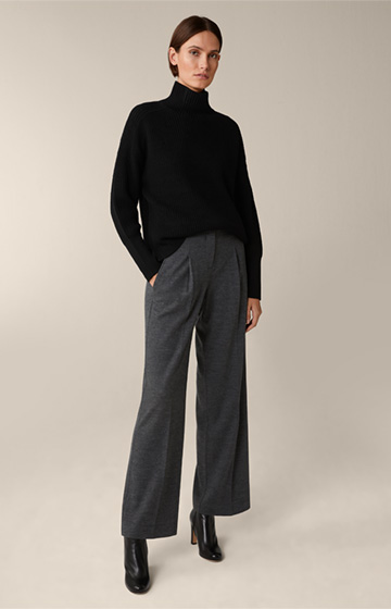 Pantalon Marlene en jersey de laine à pinces, en gris chiné