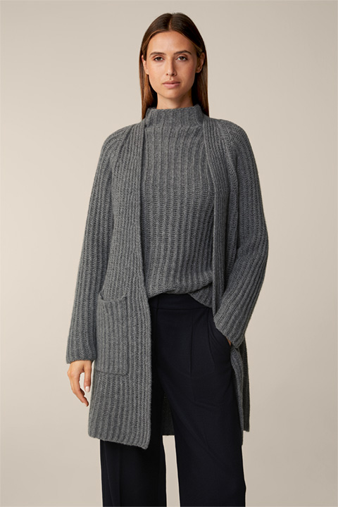 Virgin Wool and Cashmere Mix Cardigan in Grey