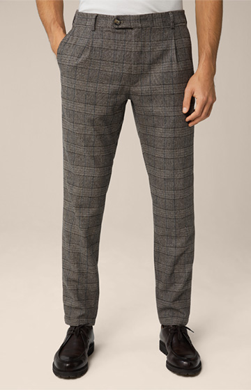 Floro Wool Mix Modular Trousers with front pleats in a Grey and Brown Pattern