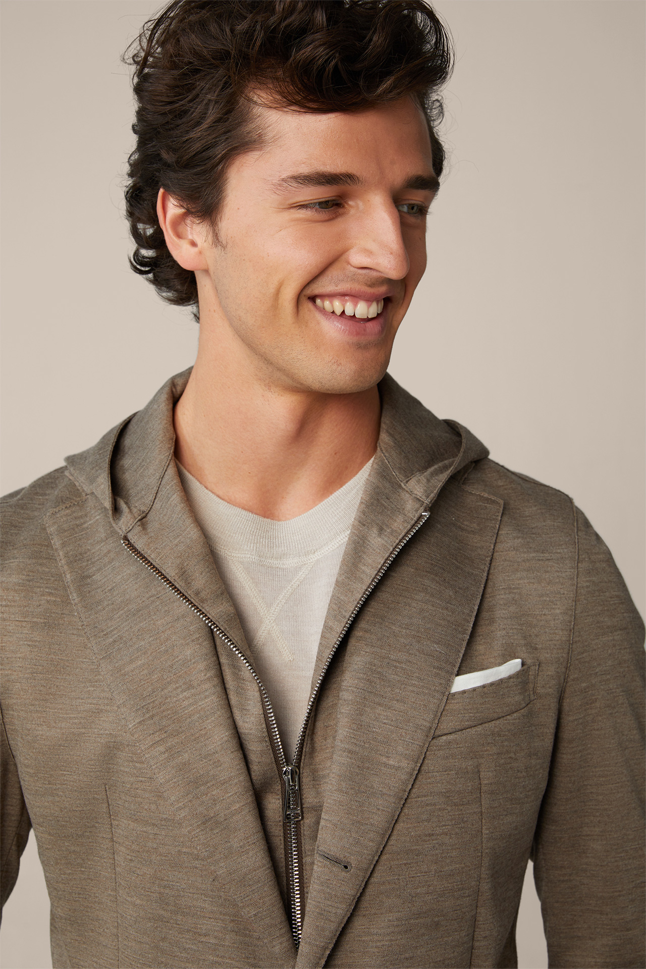 Gilo Jersey Modular Jacket with Hood Inlay in Taupe