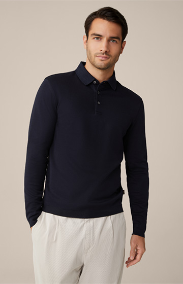 Frido Long-sleeved Cotton Polo Shirt in Navy