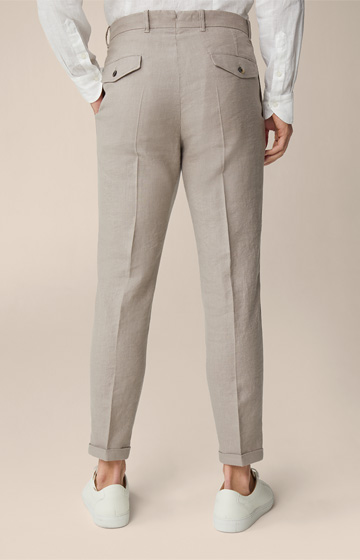 Sapo Linen Mix Modular Trousers with Pleat-Front in Light Beige