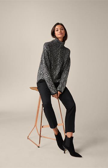 Wool Mix Knitted Sweater with Alpaca in a Black and Ecru Pattern