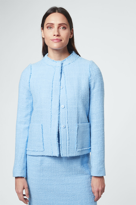 Bouclé Kurzblazer in Hellblau