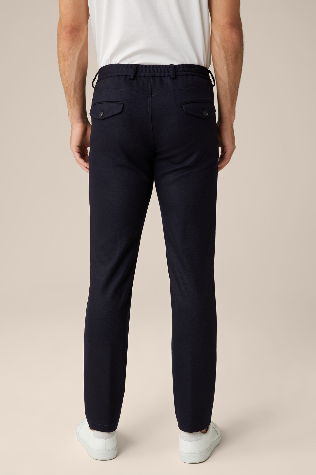 Floro Wool Jersey Pleated Trousers in Navy