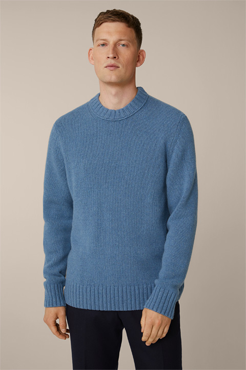 Ecosio Cashmere Knitted Round Neck Pullover in Blue