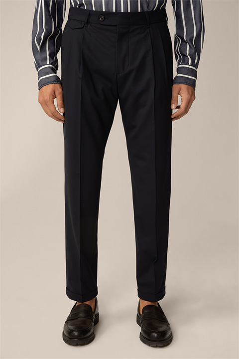 Pantalon modulaire Serpo à pinces et revers, en bleu marine